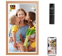 Cornice digitale intelligente da 21,5", 1920 x 1080 FHD IPS, senza touch screen, in legno, con WiFi, montaggio a parete, 32 GB, telecomando, invia foto e video tramite app e-mail, regalo per mamma e