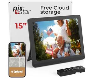 Cornice digitale WiFi da 15 pollici Pix-Star con indirizzo e-mail e archiviazione cloud gratuita | Regalabilissima per i nonni | display IPS | Sensore di movimento | Semplice installazione