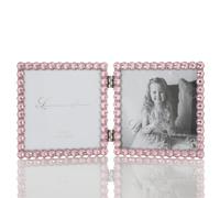 Cornice doppia scintillante in metallo argentato 4x4 - Rosa tenue