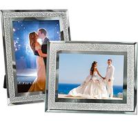 Cornice e foto 13x18cm Argento in Vetro, set di 2 per Fotografie da Sposa, Glitterata, per Bambini, Famiglia e Matrimonio, Regalo