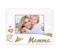 Cornice Foto Mamma Personalizzata 10x15 Bianca in Legno | Portafoto Mamma Fotografia Personalizzabile 10 x 15 Legno Bianco con Cuori e Scritta Mamma con Foto Inclusa