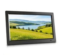 Cornice fotografica digitale con telecomando, calendario/orologio, slot per schede USB e SD, riproduzione video/musica/foto, sensore umano, accensione e spegnimento automatico, memoria di spegnimento