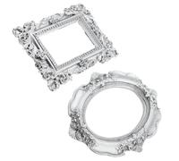 Cornice Fotografica Mini Vintage in Plastica Argentata 2 Pezzi | Adorno per Nail Art e Gioielli, Set Fai da Te per Ufficio e Scrivania, senza Specchio Né Supporto