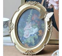 Cornice Fotografica Ovale Vintage Da Tavolo Parete Resina con Fiori Farfalla