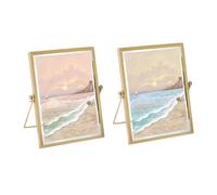 Cornice Geometrica 2Pcs Cornice per Foto Verticale, Cornici Foto, Portafoto Verticale da Tavolo, Cornice Portafoto in Metallo per Espositore da Tavolo per Cartoline e Campioni di Piante (Oro, Oro)