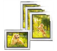 Cornice Glitterata Argento 4 Pezzo Cornice Foto Vetro e Argento Cornice Foto da Tavolo Vetro, Posizionamento Verticale e Orizzontale, per Foto, Poster, Quadri 10x15 cm, Regali Brillantini
