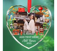 Cornice Immagine Cina Ornamenti di vetro di Natale, Personalizzato La Grande Muraglia Cinese Ornamento Scenario, Simboli Culturali Cinesi Vetro Keepsake Albero di Natale, Personalizzato Testo & Nome