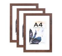 Cornice in Legno di Noce A4 Con Supporto, Set di 3 - Per Poster e Certificati, Autoportante e Montaggio a Parete