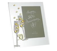 Cornice IN Vetro Per Foto Con Gemma Calici Champagne & Specchio Lettere - 50th