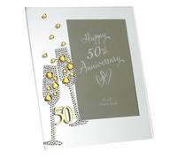 Cornice IN Vetro Per Foto Con Gemma Calici Champagne & Specchio Lettere - 50th