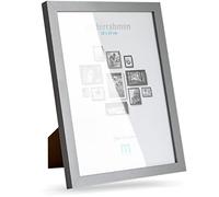 Cornice moderna in MDF grigio per foto e immagini piccole 18 x 24 cm, con protezione in vetro acrilico, adatta come supporto da tavolo e da parete, in verticale o orizzontale.