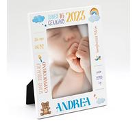 Cornice nascita personalizzata con nome, data , peso, lunghezza. Idea regalo battesimo e nascita. Quadretto nascita. Portafoto nascita personalizzato.Stampa inclusa. (13 x 18 cm | VERTICALE, BLU)