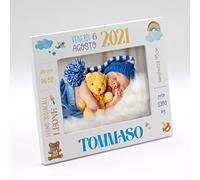Cornice nascita personalizzata con nome, data , peso, lunghezza. Idea regalo battesimo e nascita. Quadretto nascita. Portafoto nascita personalizzato.Stampa inclusa. (20 x 15 cm | ORIZZONTALE, BLU)