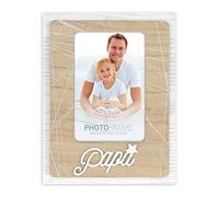 Cornice Papà Foto 10x15 in Legno Bianca con Scritta Papà con Stella e Stampa Geometrica Portafoto Festa del Papà 10 x 15 in Legno con Cuori per Regalo Babbo e Padre Compleanno Padri