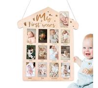 Cornice per bambini - Pannello in legno per esposizione di foto del mio primo anno | Tavola portafoto in legno per il mio primo anno di nascita, cornice personalizzata per neonato di 12 mesi, per