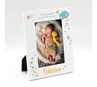 Cornice per bambini portafoto nascita personalizzate con nome. Cornice battesimo per foto idea regalo. Stampa inclusa. (15 x 20 cm | VERTICALE, Nascita)