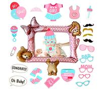 Cornice per cabina fotografica per baby shower, per svelare il sesso delle ragazze, telaio gonfiabile in lamina con 30 foto e oggetti di scena per baby shower e accessori per baby shower