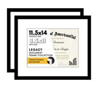 Cornice per diploma Americanflat 11,5x14 con plexiglass lucido - Set da 2 - Utilizzabile come cornice 8,5x11 con passepartout o come cornice 11,5