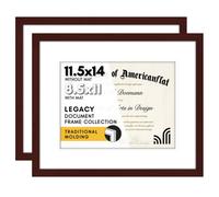 Cornice per diploma Americanflat 11,5x14 con plexiglass lucido - Set da 2 - Utilizzabile come cornice 8,5x11 con passepartout o come cornice 11,5