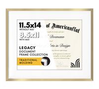 Cornice per diploma Americanflat 11,5x14 con vetro infrangibile - Utilizzabile come cornice 8,5x11 con passepartout o come cornice 11,5x14 senza