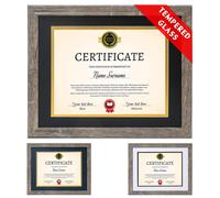 Cornice per diploma in vetro temperato, 85 x 11 con passepartout, cornice rustica in legno per laurea, blu navy, bianca e dorata