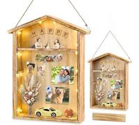 Cornice per Foto 3D, 36x28cm, Extra-Large, Cornici Foto da Riempire | Include una striscia LED da 1 Metro e Vetro Acrilico Infrangibile, DIY Cornice per Foto, Bouquet di Fiori e Ricordi (Beige)