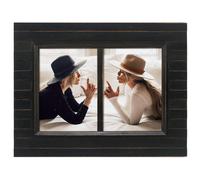 Cornice per foto collage Eosglac 5x7, nera anticata, con 2 aperture, in legno, rustica, con aspetto di rivestimento in legno, da tavolo o da parete