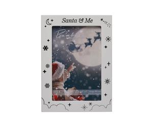 Cornice Per Foto Di Natale Con Babbo Natale E Me 4' X 6' Bianca E Argentata