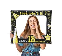 Cornice per foto e selfie gonfiabile in nero e oro per il 18° compleanno, accessori per la cabina fotografica del 18° compleanno, gigante divertente cornice gonfiabile nera e oro per regali di