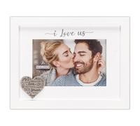Cornice per foto ""I Love Us"" di Malden International Designs, 4x6, con cornice esterna in MDF bianco rialzata, finitura effetto legno bianco con