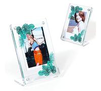 Cornice per Foto in Acrilico Trasparente, Cornice per Foto da Tavolo a Forma di L Cornice Magnetica Universale per Foto da 3 Pollici Schede di Film (Foglie di Monstera)