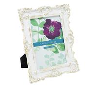 Cornice per foto in resina lavorata a mano, decorata con texture, bianca e oro, di Laura Ashley, 5x7, con cavalletto e gancio per esposizione su