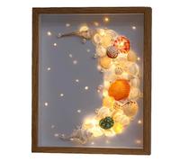 Cornice per foto, kit fai da te con conchiglie naturali e perle, 22 x 26,9 cm, decorazione a forma di luna luminosa, decorazione per la casa fatta a mano con luci a LED