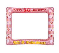Cornice per foto per 50° compleanno, cornice gonfiabile per selfie color oro rosa, decorazione per feste di ragazze, accessori per regali da donna