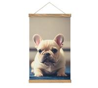 Cornice per poster con bulldog francese, in lino, arte moderna da parete in legno, stampa artistica da parete, decorazione da parete per bagno, ufficio, camera da letto, 33 x 50 cm
