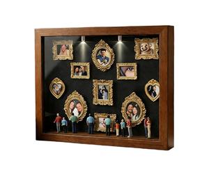 Cornice Per Scatola Delle om-bre Fatta A Mano - Scatola Silhouette Del Museo Degli Stati Un-iti | Cornice Con Silhouette Mini Museo Con 11 Mini Cornici Dorate E 8 Figurine Per La Casa (Marrone)