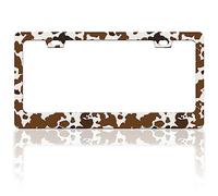 Cornice per targa con stampa mucca marrone con macchie di animali cornici per targa divertente auto staffa in acciaio inox copertura targa per donne uomini 15,5 x 30,5 cm