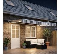 vidaXL Cornice per Tenda Manuale con LED 4 × 3 m, Tenda da giardino e awning per terrazza, parasole moderno con luci LED, protezione regolabile e resistente agli agenti atmosferici