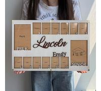 Cornice Personalizzata per la Scuola Dell'infanzia Fino al 12° Anno Cornice in Legno per la Scuola Dell'infanzia Fino al 12° Anno con Incisione del Nome Dello Studente Souvenir per Bambini, 12 Fotos