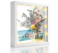 Cornice portafoto 3D da riempire 20x20 cm, per oggetti spessi fino a 3 cm, Bianca con vetro acrilico infrangibile, Decorazione parete con illuminazione LED