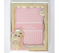 CORNICE PORTAFOTO ARGENTO PVD cm23x18 BIMBA BAMBINA GATTINA FOTO cm18x13