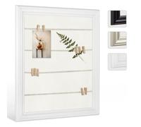 Cornice portafoto ATHEN con corda e 20 mollette in legno per appendere le foto e cartoline, 30 x 70 cm, bianco (opaco) con passepartout in bianco crema, bacheca da parete