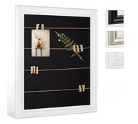 Cornice portafoto Athen con Corda e 20 mollette in Legno per Appendere Le Foto e Cartoline, 45 x 55 cm, Bianco (Opaco) con passepartout in Nero, bacheca da Parete