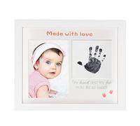 Cornice portafoto Baby Handprint Footprint Maker Kit, Inchiostro Nero Baby Footprint Keepsake Neonato Impronta Set Porta Foto Display per Foto del Bambino(Bianco)