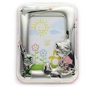 Cornice portafoto bambina rosa legno laminato argento icona pinocchio con grillo