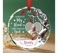 Cornice portafoto commemorativa cardinale rossa personalizzata Ornamento in vetro natalizio 2025, un pezzo del mio cuore lasciato il giorno ornamenti di Dio, immagine personalizzata Nome ricordo