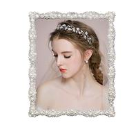 Cornice portafoto con perle, placcata argento, con vetro ad alta definizione, con strass, decorazione orizzontale e verticale, da tavolo, 20 x 25 cm (vero vetro)