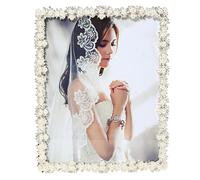 Cornice portafoto con perle per matrimonio, placcata argento, con vetro ad alta definizione con strass, 20 x 25 cm, per regalo di nozze, da tavolo o da parete, per esposizione
