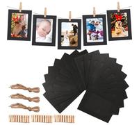 Cornice Portafoto In Carta Kraft, 30 Pezzi Cornice Di Carta Per Foto DIY, Con 30 Clip In Legno E 3 Corda De Appendere, 11,5 X 15,5cm, Per Foto DIY, Matrimonio E Feste, Hanging Decorazione (Nero)