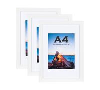 Cornice portafoto in legno bianco A4 con passepartout bianco, set da 3, cornice autoportante e montaggio a parete